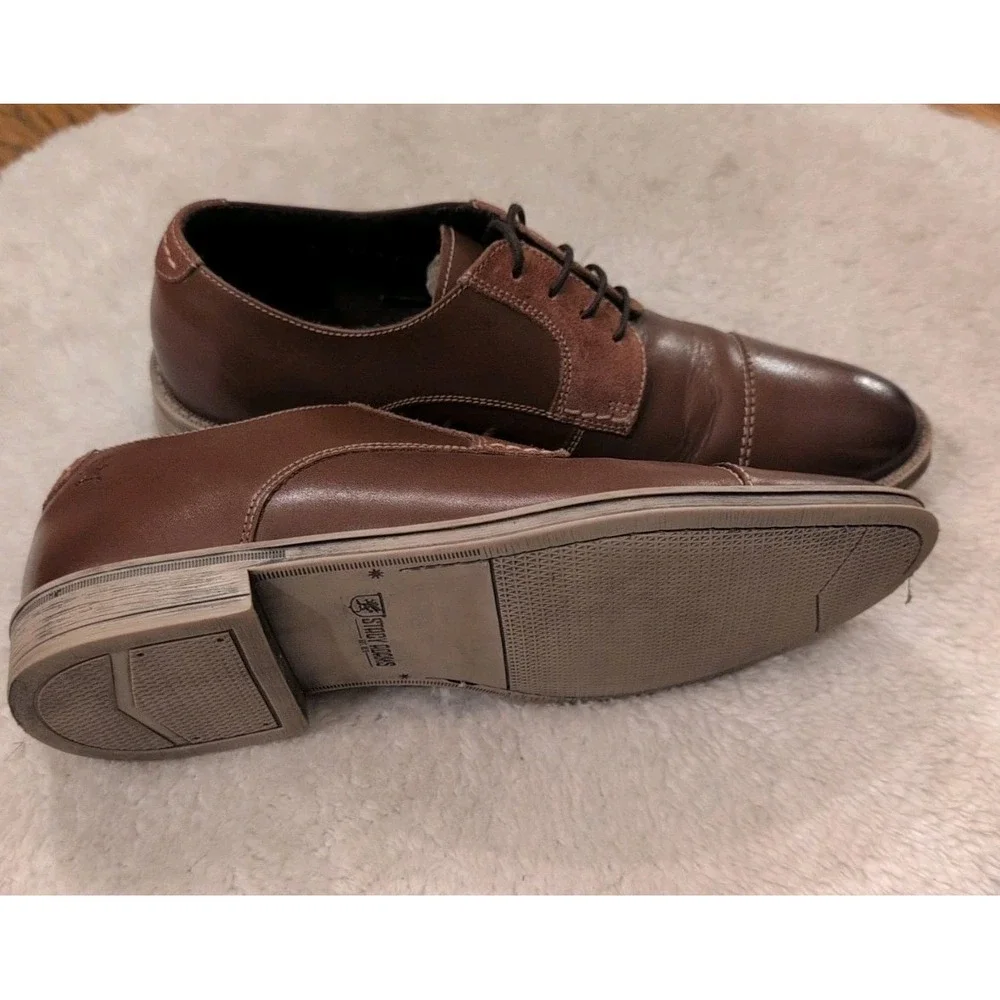 Stacy Adams Dress Shoe Mens Sz 9.5M Brown Suede Leather Oxford Derby Cap Toe EUC